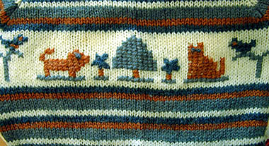 Wool Striped & Cross-stitch Sweater -- Close-up
