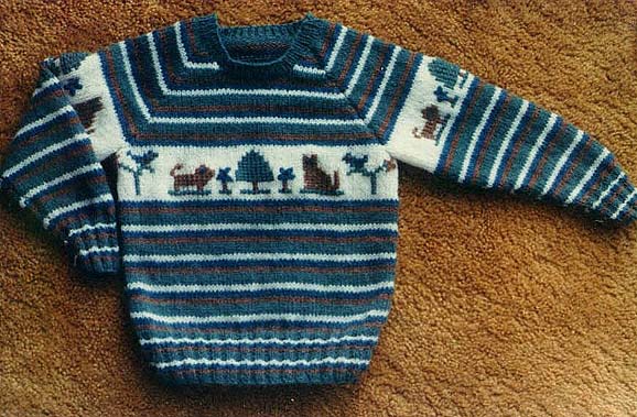 Wool Striped & Cross-stitch Sweater